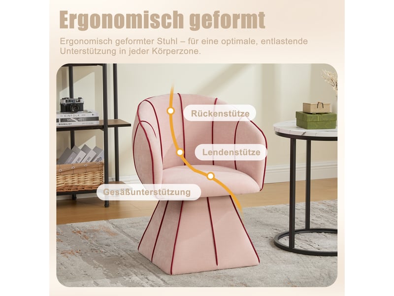 Fauteuil pivotant 360° 56x54x74.5cm rose en chenille, dossier haut ergonomique, assise rembourrée, pour salon et chambre - Conforama D