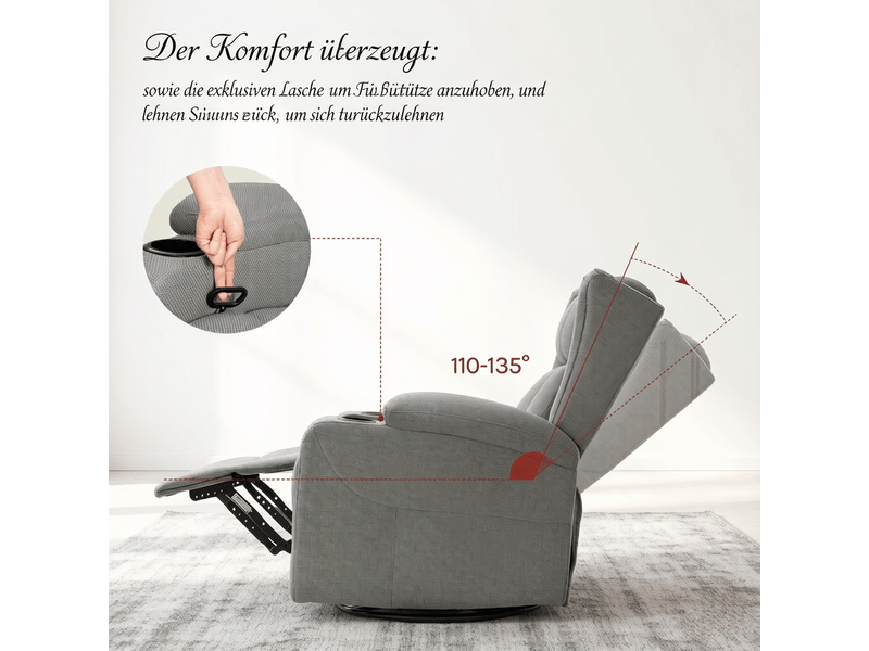  Fauteuil relax pivotant à 360° inclinable avec repose-pieds gris T5828S00062 - Conforama E