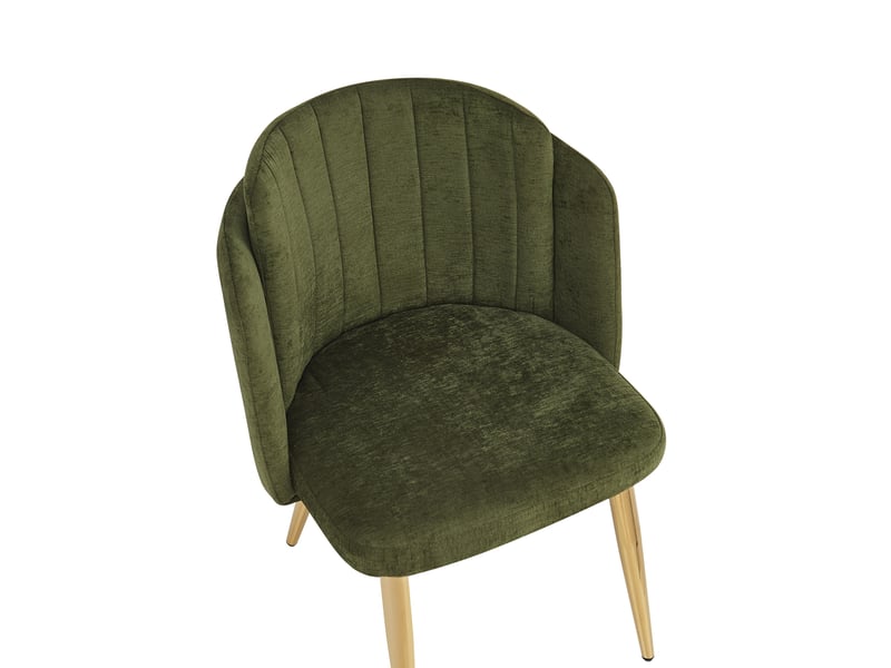  Lot de 4 chaises de salle à manger 58,5x62x78 cm, dossier incurvé, patins réglables, métal, polyester, vert et doré  - Conforama D