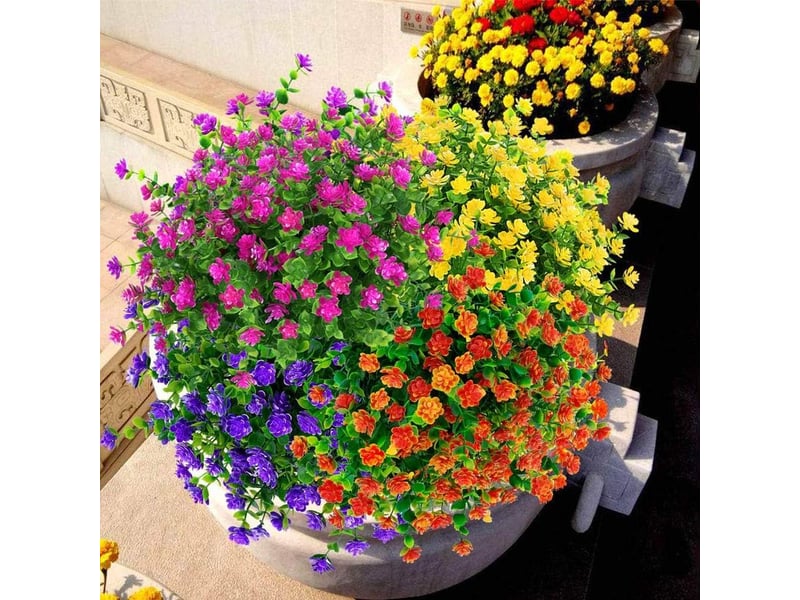  Fleurs artificielles, 8 paquets fausses fleurs d'eucalyptus bouquets de fleurs de lotus en plastique pour jardin intérieur et extérieur porche patio bureau décoration de la maison ( rose rouge)  - Conforama C