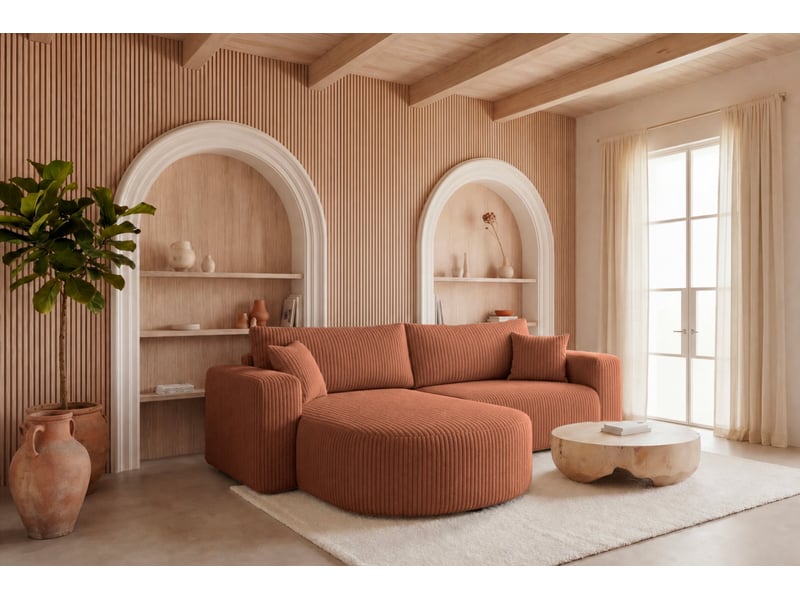  Emma - canapé d'angle convertible gros velours côtelé 4 places terracotta  - Conforama B