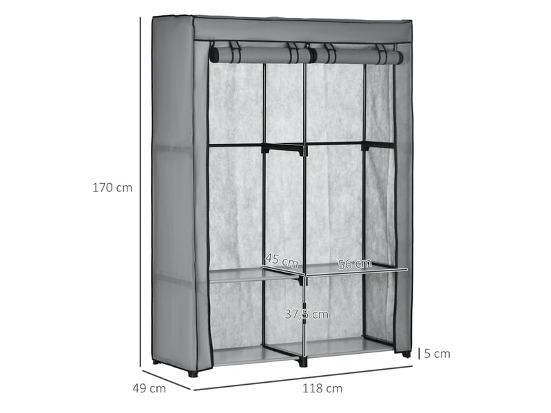  Armoire pliable 118x49x170 cm avec 2 tringles et 4 compartiments gris clair  - Conforama E