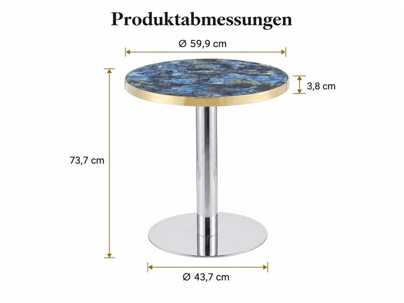  Table d'appoint ronde 60 cm bleu marbré, pied central en métal argenté et doré  - Conforama C
