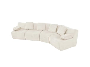 Canapé modulaire 4 places à modules indépendants sans montage, en velours côtelé beige clair, 311 × 90 × 65 cm