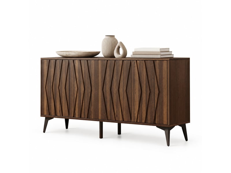  Buffet bas 140x35x70 cm noyer avec 4 portes et étagères réglables  - Conforama A