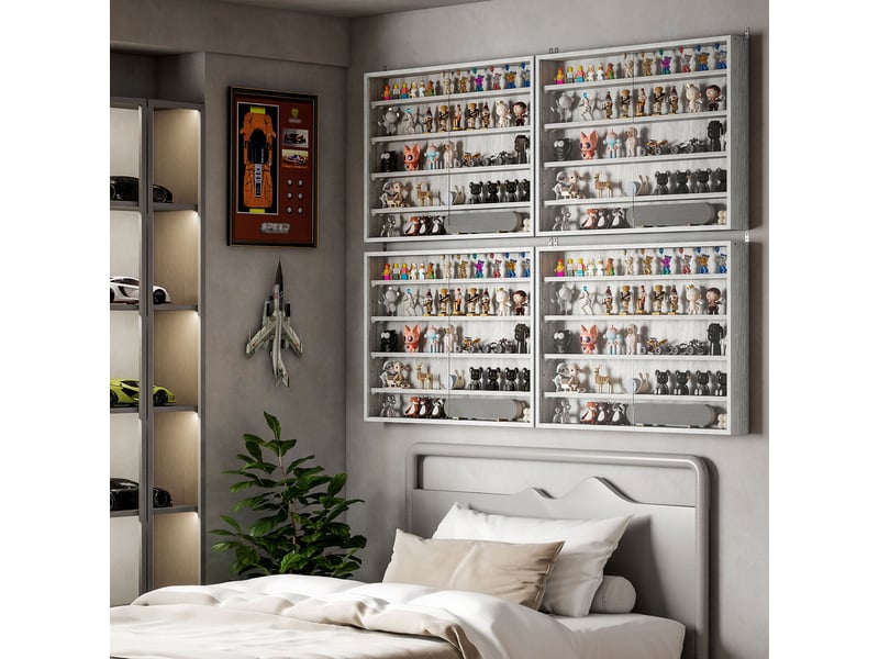  Vitrine murale pour objets de collection 4 étagère réglables en hauteur et 2 portes coulissantes 80 x 9,5 x 60 cm gris  - Conforama C
