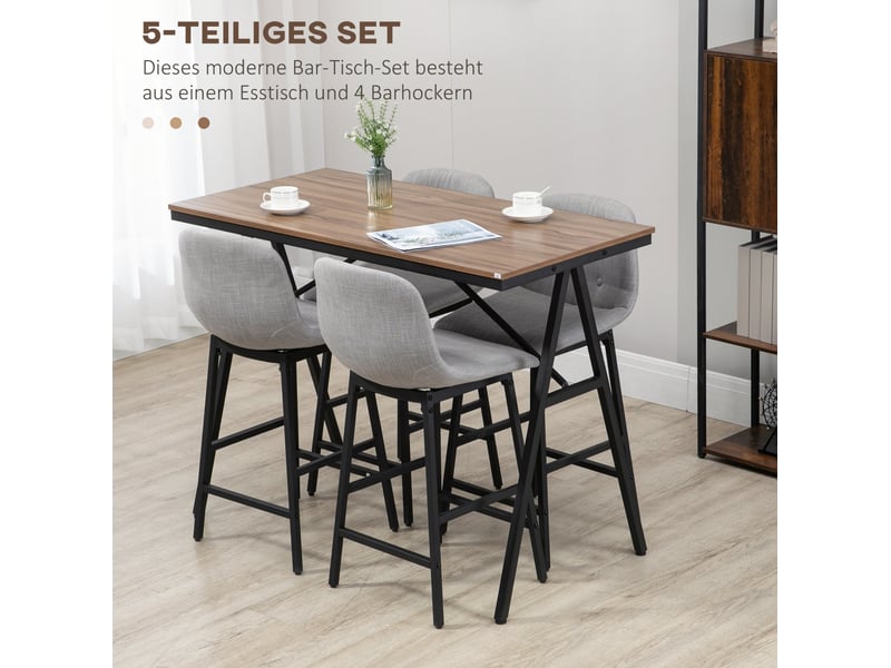  Ensemble table de bar 5 pièces 120x60x91 cm avec 4 tabourets, métal, marron clair  - Conforama E