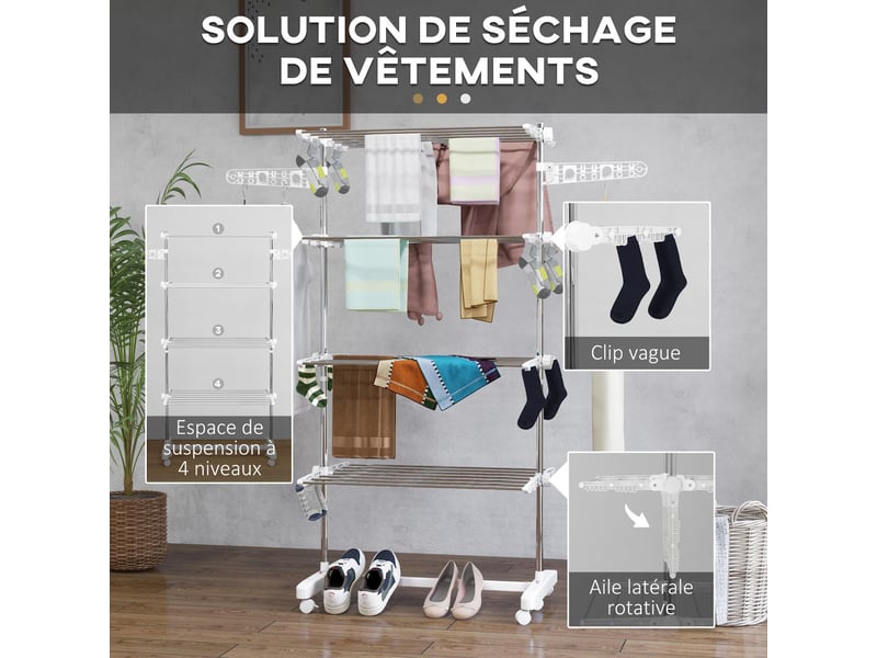  Séchoir à linge pliable 4 niveaux en acier blanc 142 x 55 x 172 cm  - Conforama E
