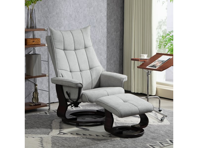 Fauteuil inclinable avec repose-pieds, pivotant, aspect velours, dossier réglable, jusqu'à 150 kg, gris - Conforama D