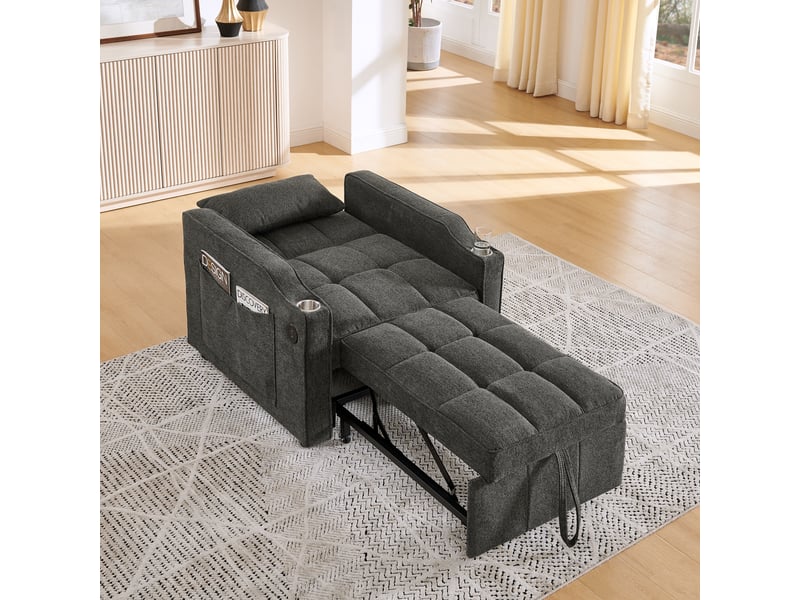  Canapé convertible, canapé-lit, gris, poches latérales, porte-gobelets, dossier inclinable 3 positions, 3 en 1, 190 cm, usb  - Conforama E