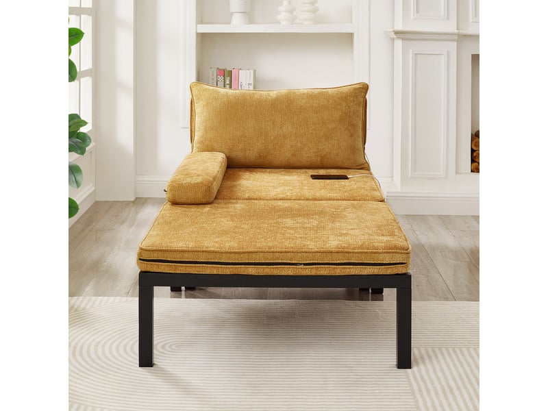  Lit banquette 1 place convertible avec couchage d'appoint, ports usb et type-c, sans matelas, en velours, jaune  - Conforama C