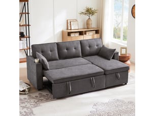 Canapé d'angle réversible convertible VIVRYN 3 places Polyester gris avec coffre de rangement