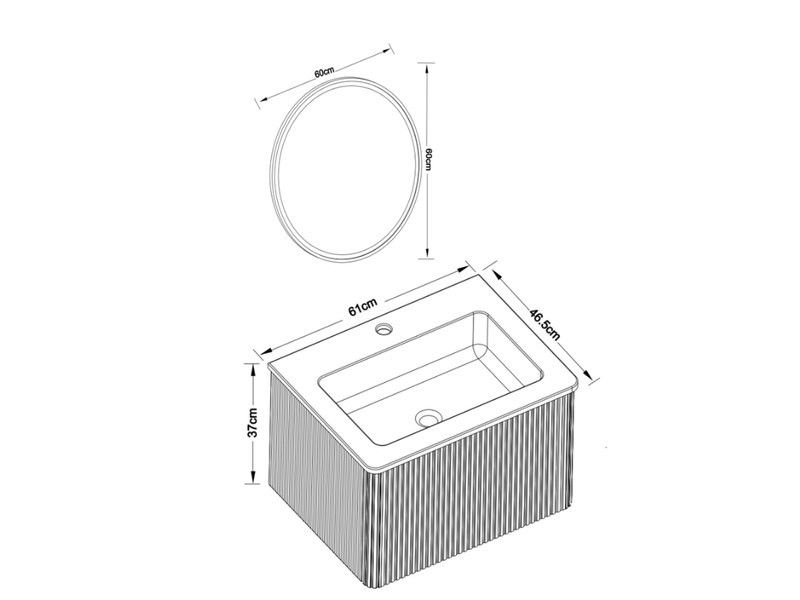  Ensemble meuble vasque suspendu 61x46,5 cm – chêne – vasque intégrée, miroir led rond 60 cm et tiroir  - Conforama C