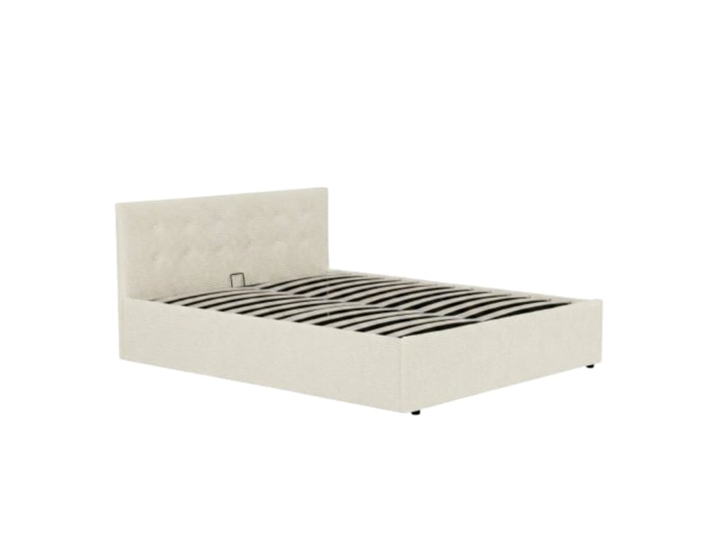 Lit coffre 160x200 velours côtelé écru avec tête de lit terre de nuit - Conforama C
