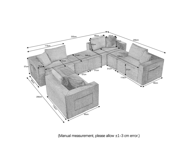  Canapé modulable 8 places en velours côtelé beige, assise souple et modules repositionnables IKSETERA TRADING LTD - Conforama C