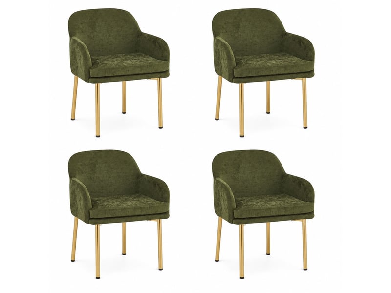 Lot de 4 chaises de salle à manger 61x59x78,5 cm avec accoudoirs, patins réglables, polyester fer, vert - Conforama A