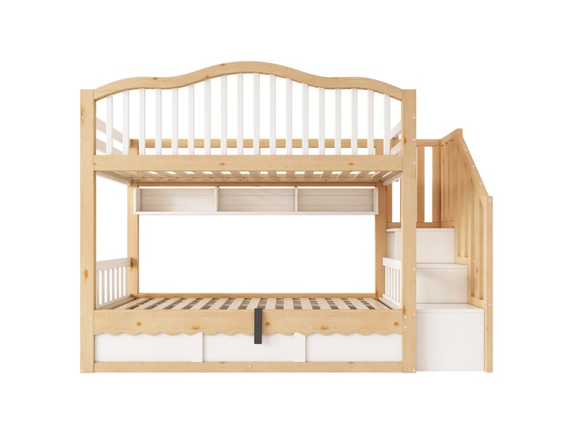 Lit superposé enfant 90x200 cm avec escalier, rangements et coffre Fay Lum - Conforama W
