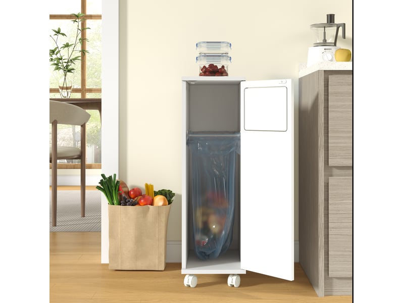  Meuble poubelle mobile 1 porte 24,2x35x80,3 cm en mdf blanc brillant  - Conforama R