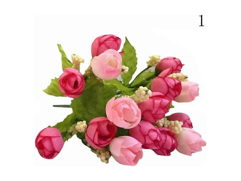  Fleurs artificielles pour décoration de fête, roses, 15 têtes, faux boutons de roses thé en soie, fleurs uniquesrose  - Conforama A