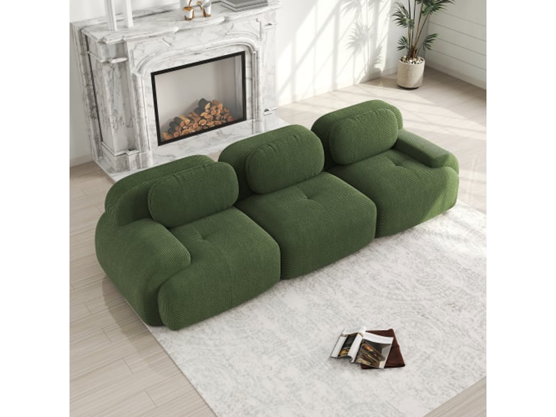  Canapé 3 places en velours côtelé premium, sans cadre, modulable, antidérapant, sans montage, accoudoirs ergonomiques - vert  - Conforama E