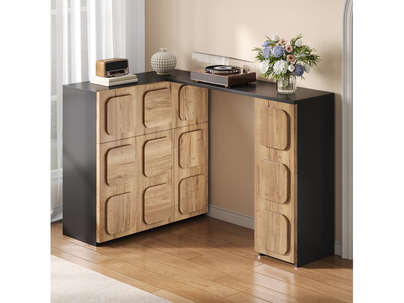 Buffet modulable push-to-open naturel et noir - Conforama C