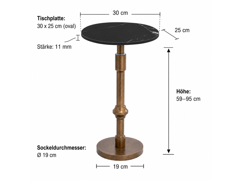  Table d'appoint plateau ovale réglable en hauteur 30x25x95 cm, pour salon, meuble de salon, pratique, en métal, noir  - Conforama C