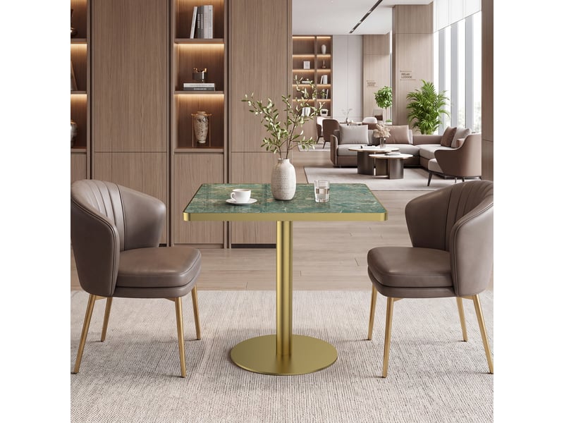 Table à manger ronde diamètre 70 cm en pierre frittée avec pieds dorés - Conforama R
