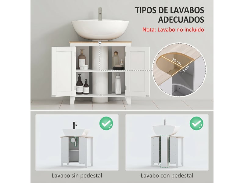  Meuble sous lavabo blanc et bois, armoire à deux portes, 60 x 30 x 60 cm  - Conforama R