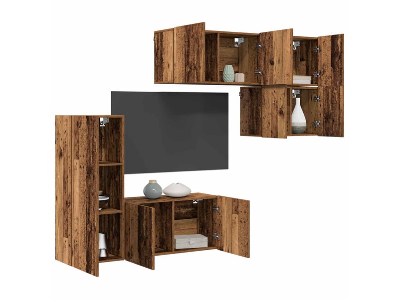  Unité murale de tv 5 pcs bois ancien bois d'ingénierie shl25110  - Conforama C