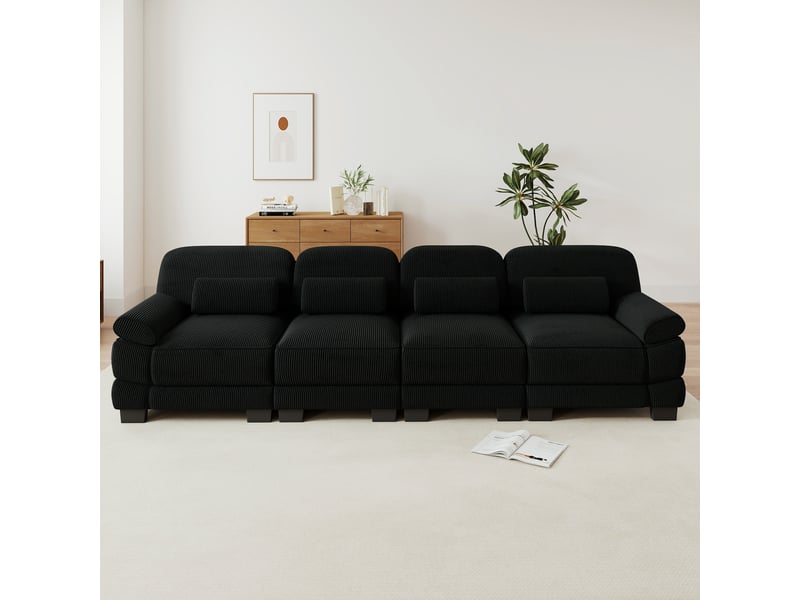  Canapé modulable - 4 places - coussins lombaires - velours côtelé - mobilier de salon - configuration flexible - pratique - noir CozyNest - Conforama C