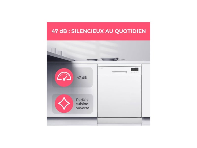  Lave vaisselle pose libre 60 cm 12 couverts 47 db moteur induction OCEALV1247DWP - Conforama C