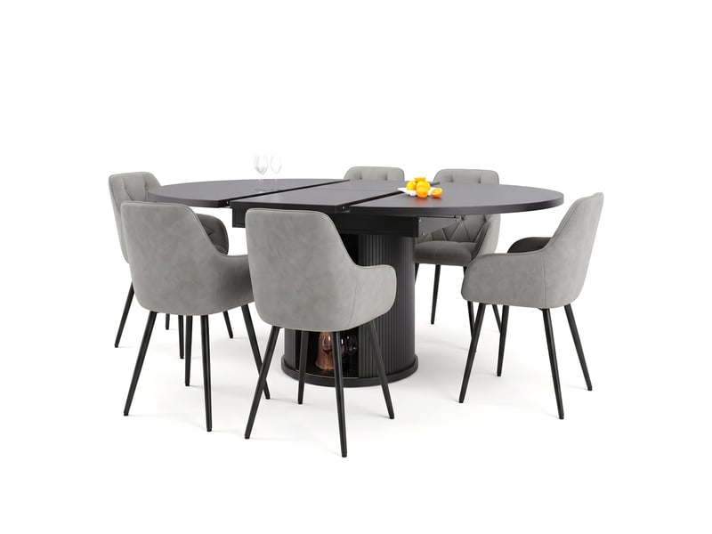  Ensemble table et 6 chaises de salle à manger – table extensible rondeovale 118-158 cm – chaises rembourrées au design moderne avec dossier ergonomique  - Conforama A