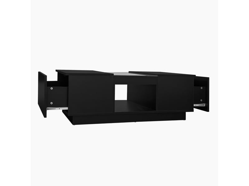  Table basse 100x50x35,5 cm avec led, verre et 2 tiroirs panneau de particules noir  - Conforama A