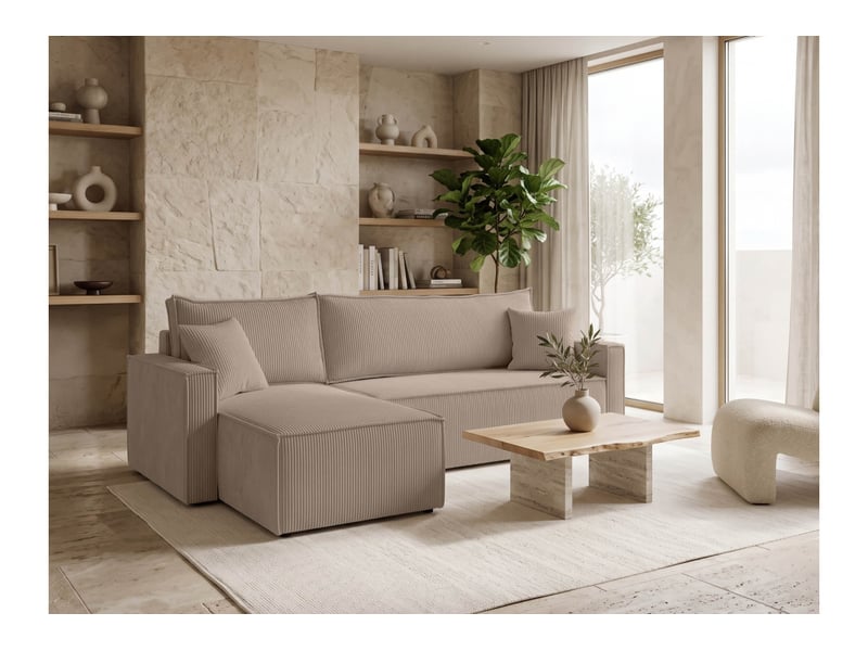 Farah - canapé d'angle reversible convertible 4 places accoudoirs slim velours cotelé - Conforama B