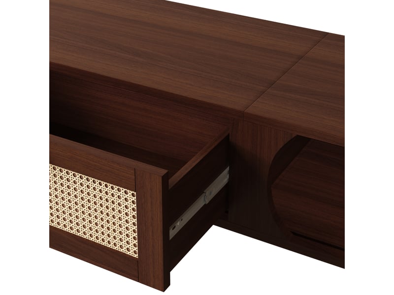  Meuble tv rustique en bois naturel - portes pleines, tiroirs en rotin, rangement élégant pour salon  - Conforama D