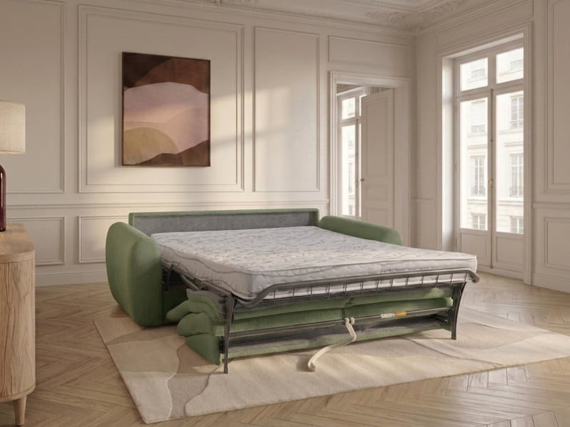 Bobochic canapé droit convertible minorque ouverture express tissu chenille vert 160x200 MINORQUE - Conforama C