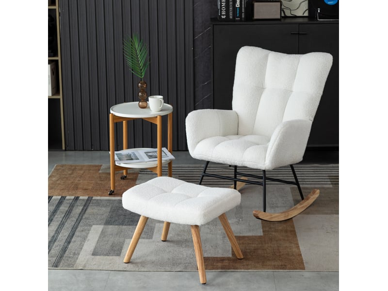  Fauteuil à bascule modenvie blanc en bouclette avec repose-pieds 49 x 38 x 38 cm  - Conforama D