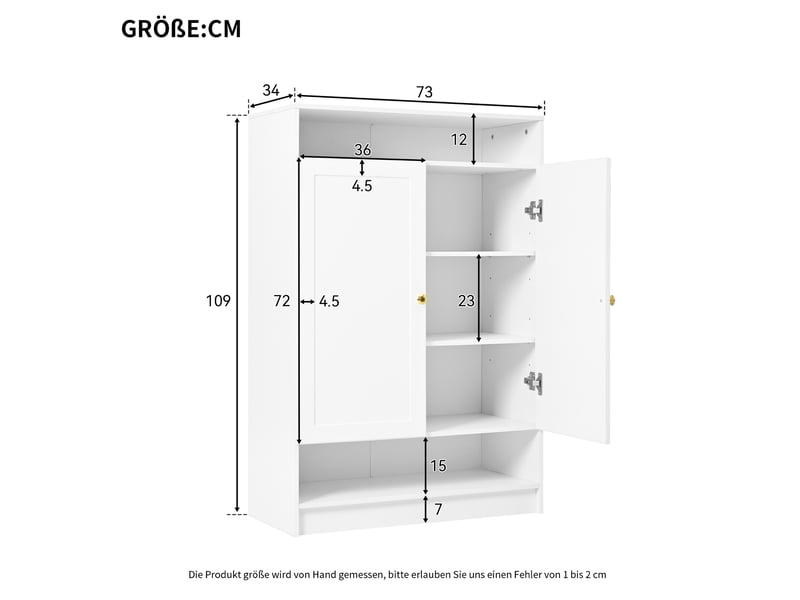 Meuble à chaussures 146x34x109 cm à 2 portes avec étagères réglables, blanc - Conforama E