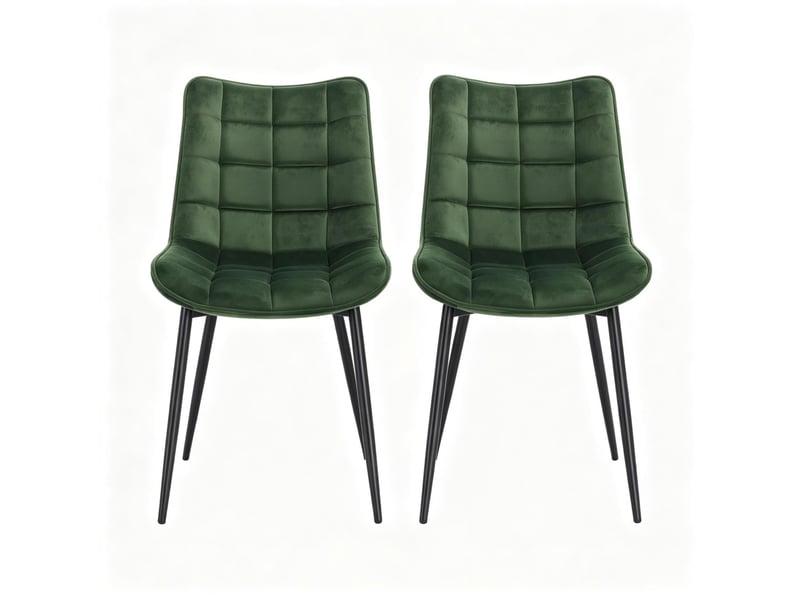  Chaises de salle à manger, lot de 2 avec assise rembourrée et pieds antidérapants en velours et métal vert foncé  - Conforama A