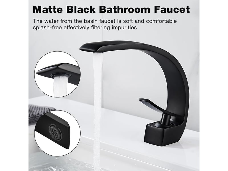  Robinet de lavabo cascade noir, idéal pour les salles de bains, robinet d'eau chaude et froide. Tuyau d'arrivée d'eau inclus  - Conforama E