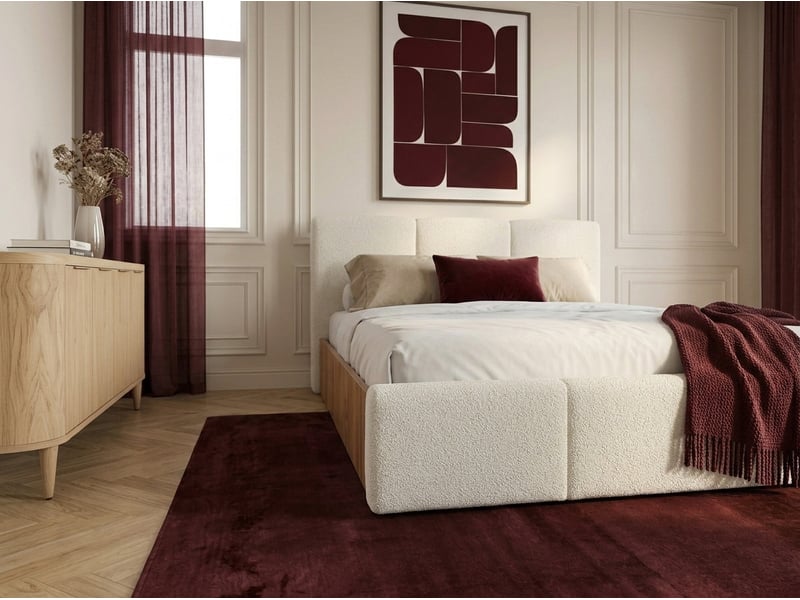  Bobochic lit coffre elya tissu bouclette bois clair 160x200 ELYA - Conforama D