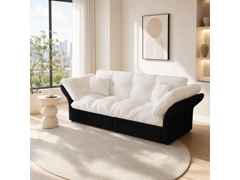  Canapé-lit convertible 3-en-1 190x85x91 cm en bois et métal, couleur beige et noir, design moderne, design moderne  - Conforama E