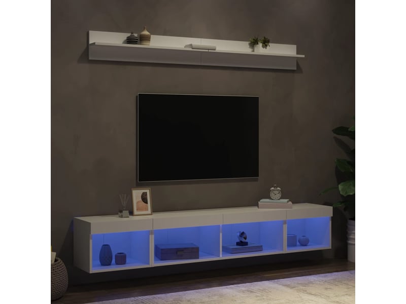  Unités murales tv avec led 5 pcs blanc bois d'ingénierie shl81281  - Conforama B