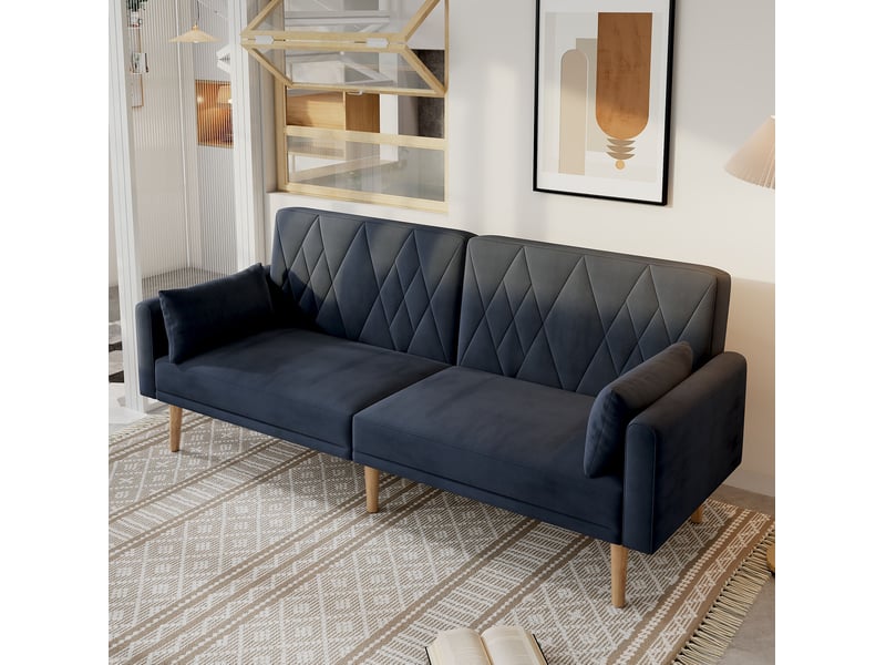  Canapé convertible modenvie 2 places en velours noir 180 x 75 x 82 cm  - Conforama E