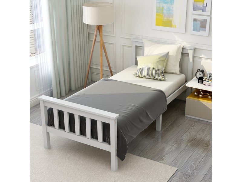  Lit simple 90x200 cm blanc avec tête de lit et sommier à lattes  - Conforama D