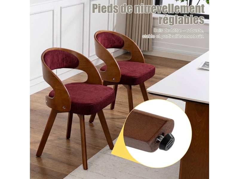 Lot de 2 chaises de salle à manger pivotantes en lin rouge vin avec pieds en bois massif - Conforama D