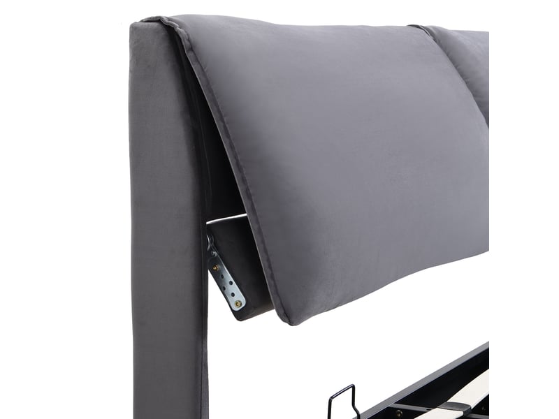  Lit 160x200 à coffre hydraulique en velours gris, sommier, tête de lit et 3 tiroirs - sans matelas  - Conforama E