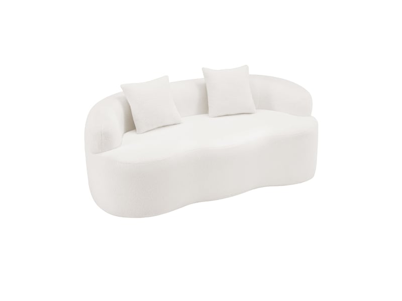 Canapé droit 2 places aux formes arrondies avec coussins - assise mousse et ressorts, tissu - blanc - Conforama A