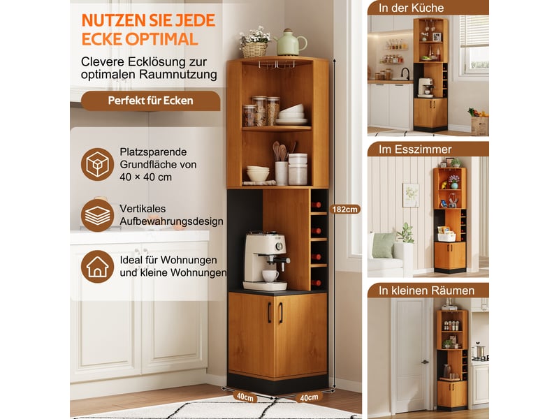  Meuble d’angle pour vin na 40×40×182 cm avec porte-verres, casier à vin et portes d’armoire  - Conforama E