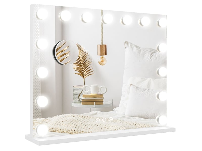  Miroir lumineux de salle de bain à 15 lampes led, 3 modes, variateur tactile, usb, métal blanc 58 × 14 × 48 cm  - Conforama A